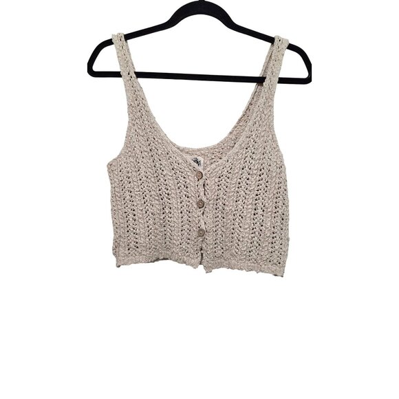 Free People We The Free Beige Crochet Button-Front Tank Top S Recycled Cotton Bl - Picture 1 of 6
